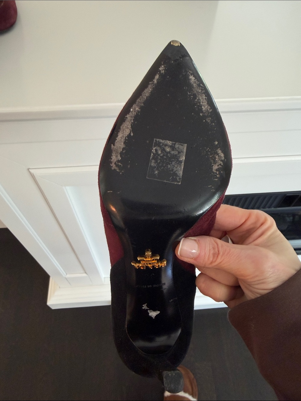 Prada Burgundy and Black Suede Pointed Stiletto Pumps - Picture 5 of 6